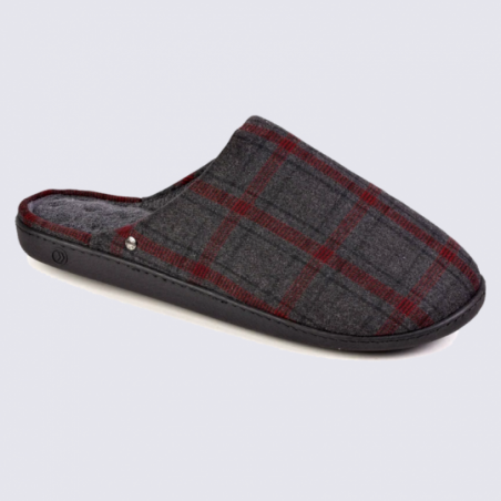 Mules Isotoner, mules chaussons à motif tartan homme anthracite