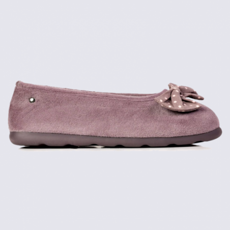 Chaussons Isotoner, chaussons ballerines grand nœud femme taupe