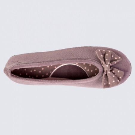 Chaussons Isotoner, chaussons ballerines grand nœud femme taupe