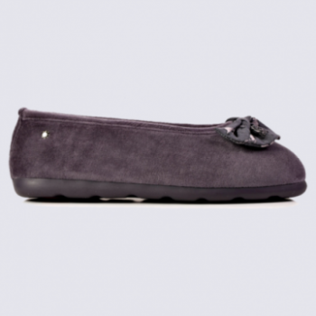 Chaussons Isotoner, chaussons ballerines noeud chat femme gris