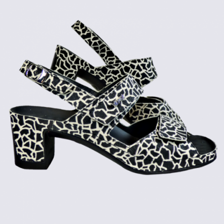 Sandales Vital, sandales tendances femme en cuir noir girafe Sandales Vital, sandales tendances femme en cuir noir girafe