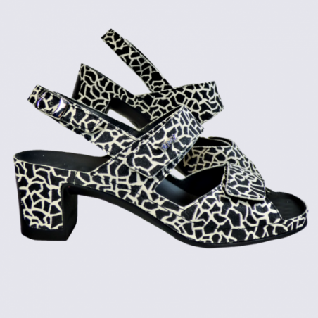 Sandales Vital, sandales tendances femme en cuir noir girafe