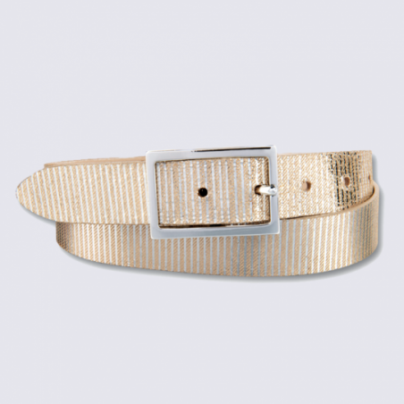 Ceinture Bernd Götz, ceinture femme en cuir beige argent