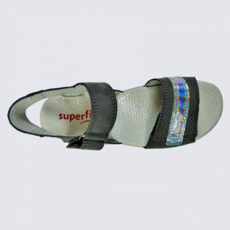 Sandales Superfit, sandales fille en cuir gris clair