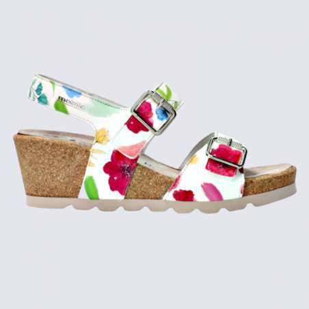 Sandales Mobils, sandales compensées motif fleurs femme en cuir multicolore