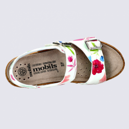 Sandales Mobils, sandales compensées motif fleurs femme en cuir multicolore