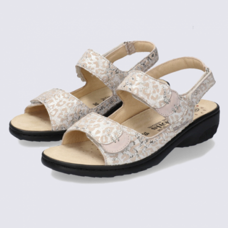 Sandales Mobils, sandales confortables femme en cuir sable clair