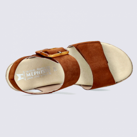 Sandales Mephisto, sandales compensées femme en cuir noisette