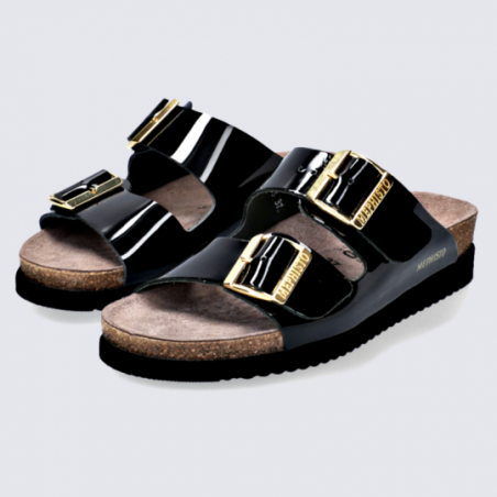 Mules Mephisto, mules plates tendances femme en cuir vernis noir Mules Mephisto, mules plates tendances femme en cuir vernis noir