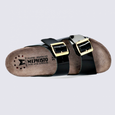 Mules Mephisto, mules plates tendances femme en cuir vernis noir Mules Mephisto, mules plates tendances femme en cuir vernis noir