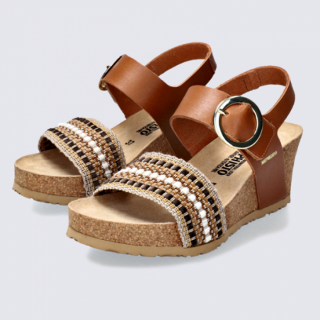 Sandales Mephisto, sandales compensées tendances femme en cuir camel