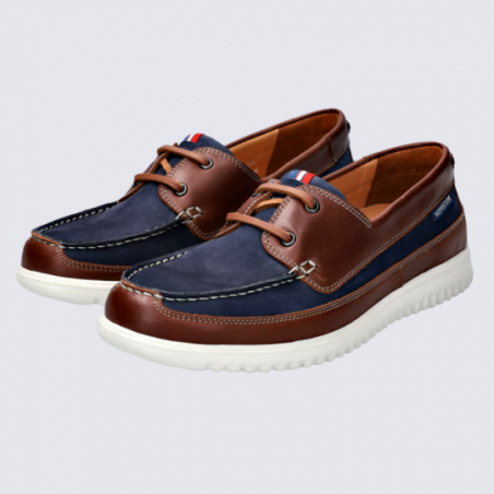 Chaussures Mephisto, chaussures bateau homme en cuir navy