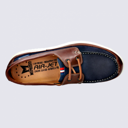 Chaussures Mephisto, chaussures bateau homme en cuir navy