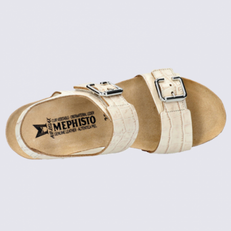 Sandales compensées Mephisto, sandales à talons compensés femme en cuir sable clair