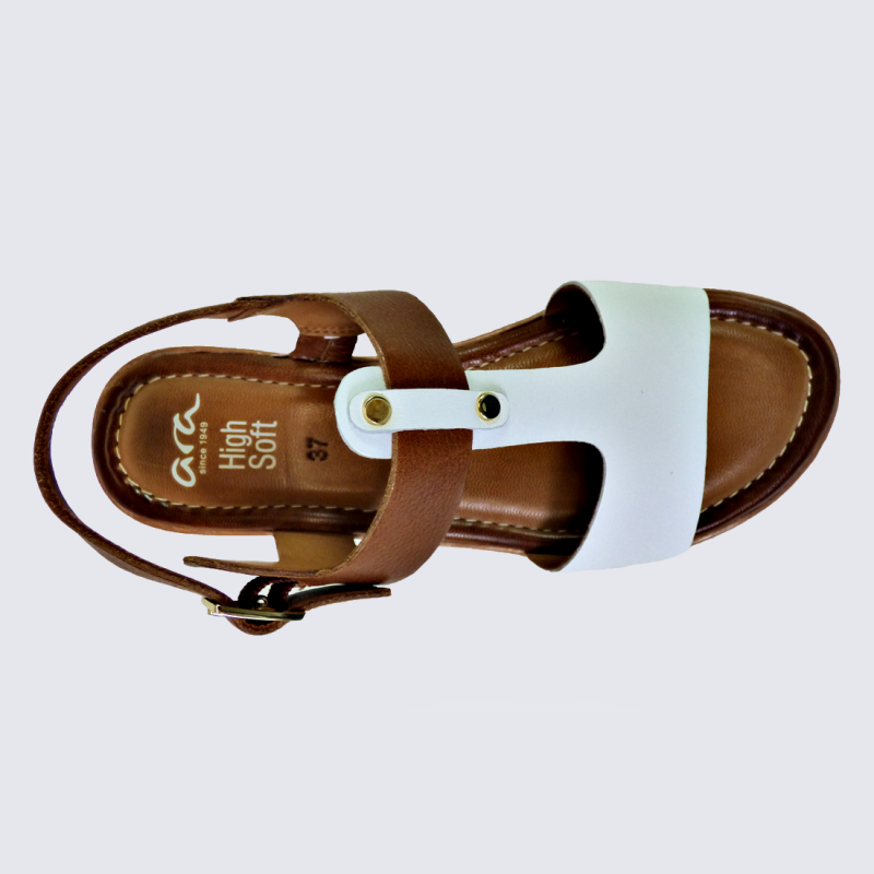 Sandales Ara, sandales tendances femme en cuir blanc cognac