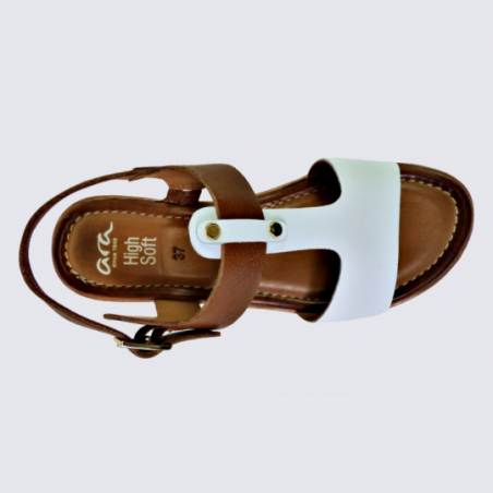 Sandales Ara, sandales tendances femme en cuir blanc cognac Sandales Ara, sandales tendances femme en cuir blanc cognac