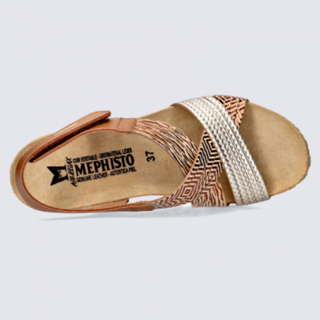 Sandales Mephisto, sandales compensées femme en cuir sable clair
