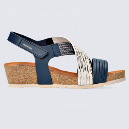 Sandales Mephisto, sandales compensées femme en cuir navy