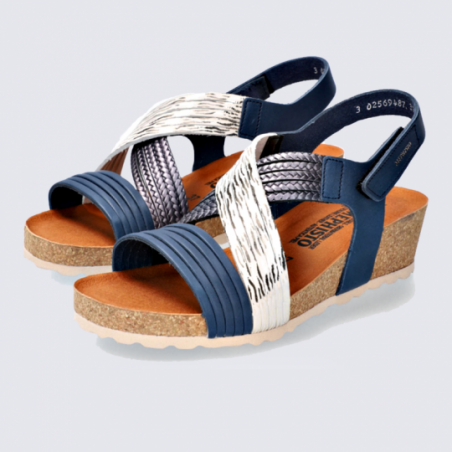 Sandales Mephisto, sandales compensées femme en cuir navy