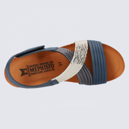 Sandales Mephisto, sandales compensées femme en cuir navy Sandales Mephisto, sandales compensées femme en cuir navy