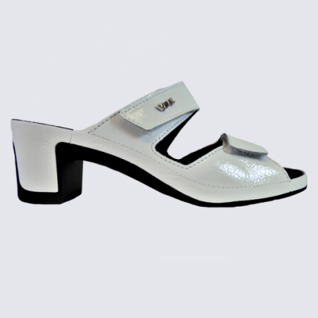 Mules Vital, mules à talons femme en cuir vernis blanc