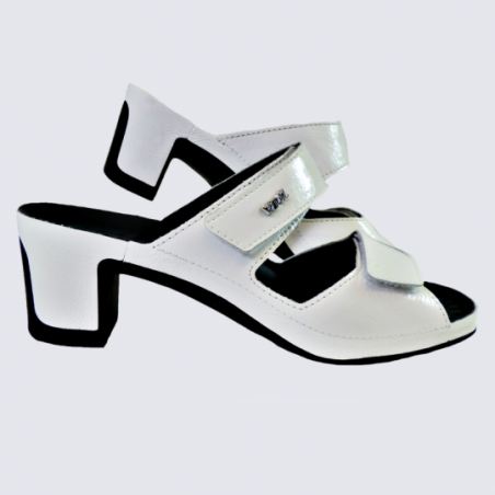 Mules Vital, mules à talons femme en cuir vernis blanc