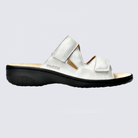 Mules Mobils, mules confortables femme en cuir blanc