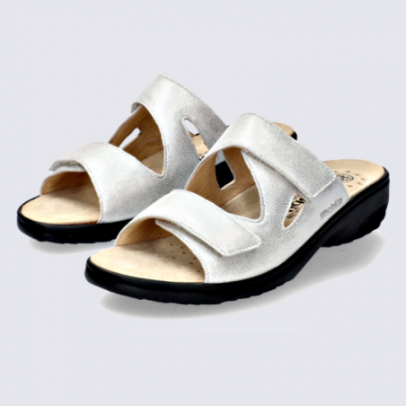 Mules Mobils, mules confortables femme en cuir blanc