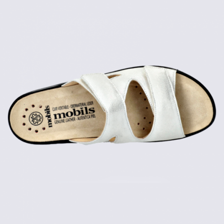 Mules Mobils, mules confortables femme en cuir blanc