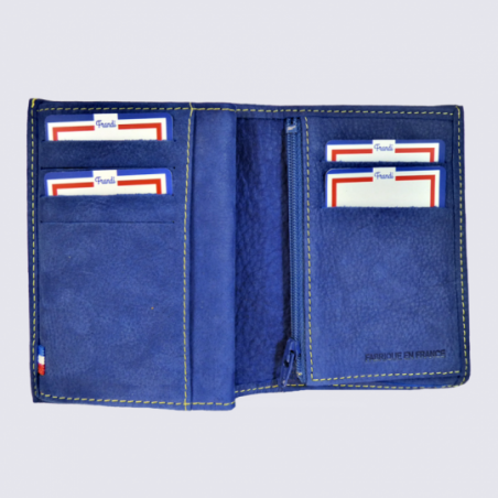 Portefeuille Frandi, portefeuille chic homme en cuir bleu france