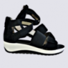 Sandales Ara, sandales compensées femme en cuir et textile noir Sandales Ara, sandales compensées femme en cuir et textile noir