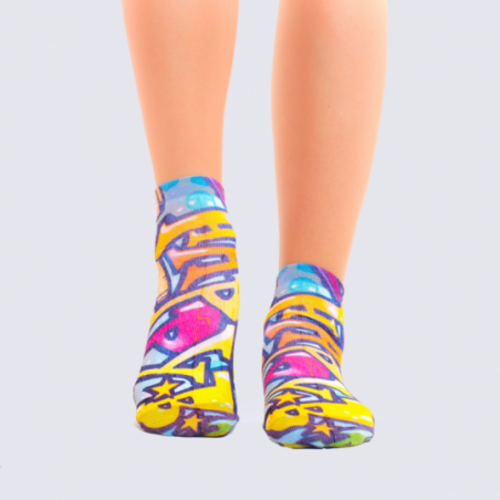 Chaussettes Wigglesteps, chaussettes été motif graffiti femme multicolore