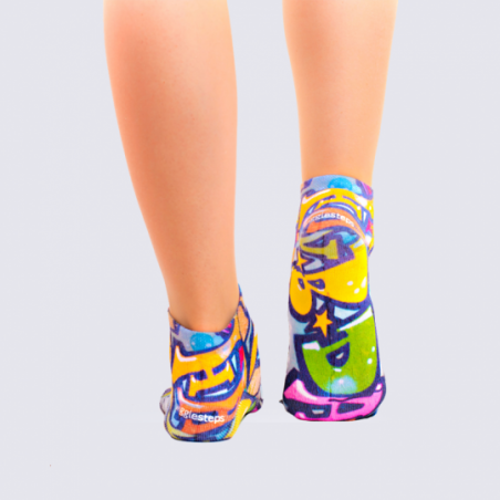 Chaussettes Wigglesteps, chaussettes été motif graffiti femme multicolore