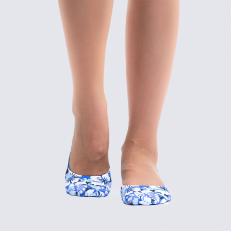 Chaussettes Wigglesteps, chaussettes invisibles été motif fleurs femme bleu