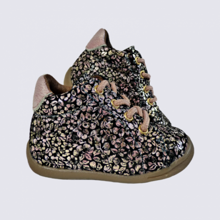 Chaussures Bellamy, chaussures à lacets fille à fleurs rose