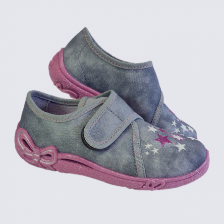 Chaussons pour fille Superfit à velcro motif étoile rose et gris