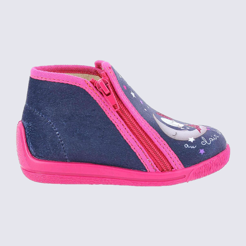 Chaussons zippés bébé fille fabriqués en France - rose imprimé, Chaussures