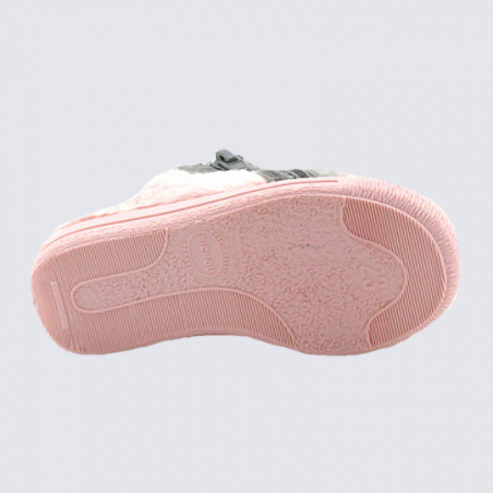 Chaussons Bellamy, chaussons bébé fille motif pingouin rose