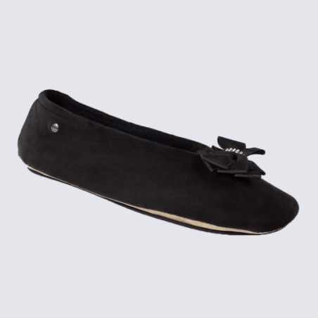 Chaussons Isotoner, chaussons ballerines n?ud précieux femme noir