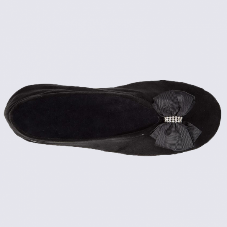 Chaussons Isotoner, chaussons ballerines n?ud précieux femme noir