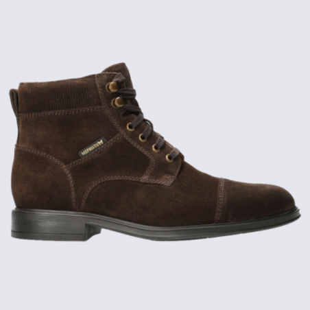 Bottines Mephisto, bottines à lacets homme en cuir velours marron foncé