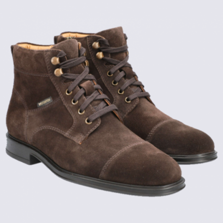 Bottines Mephisto, bottines à lacets homme en cuir velours marron foncé