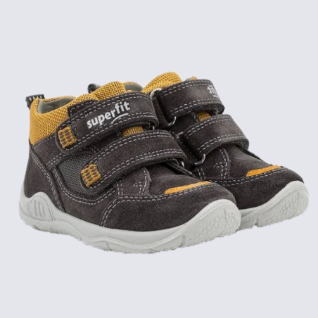 Chaussures Superfit, chaussures à velcros garçons bi-matières gris/jaune