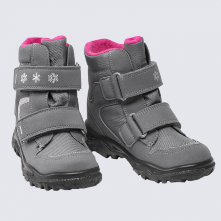 Bottes Superfit, bottes fourrées Gore-Tex fille en simili-cuir gris/rose