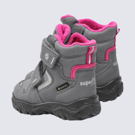 Bottes Superfit, bottes fourrées Gore-Tex fille en simili-cuir gris/rose