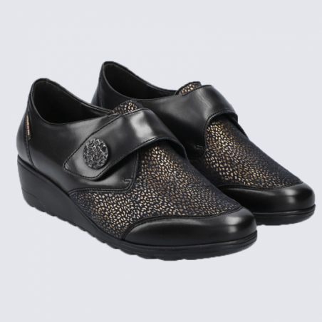 Chaussures Mobils, chaussures à velcros femme en cuir noir