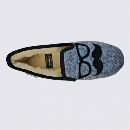 Chaussons Semelflex, chaussons charentaises motif moustache homme gris