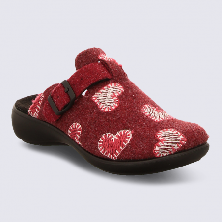 Mules Westland by Josef Seibel, mules confort motif cœur femme en laine rouge carmin