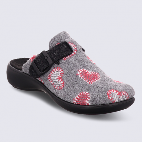 Mules Westland by Josef Seibel, mules confort motif cœur femme en laine gris