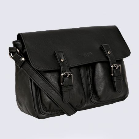 Sac à bandoulière Hexagona, sac porté travers femme en cuir noir